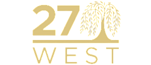 Elegant logo featuring '27 West' with a stylized tree, representing modern luxury and sophistication.