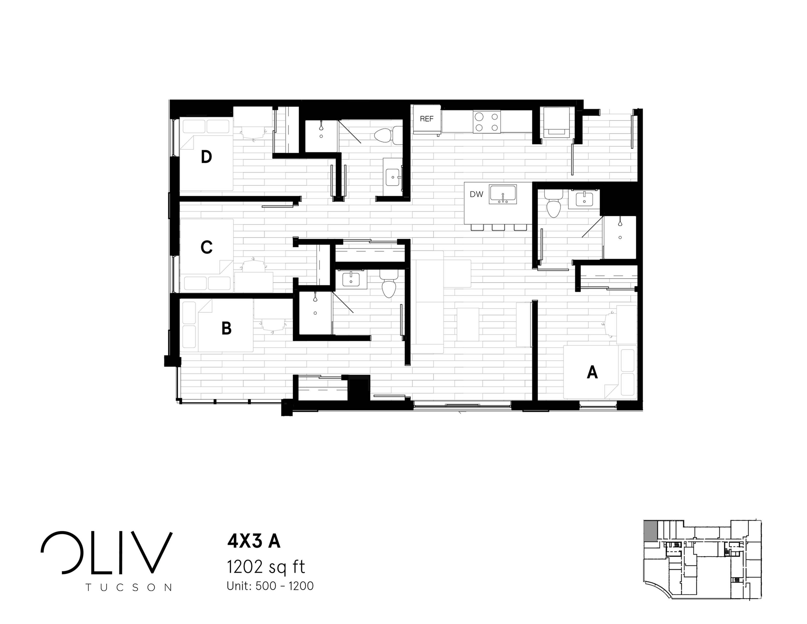 4x3 A 4 Bed Apartment OLIVTucson Main Gate
