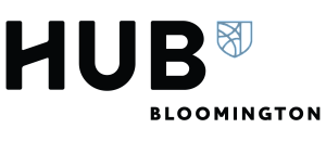 Modern HUB Bloomington logo featuring bold typography and a sleek emblem design.