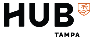 Modern HUB Tampa logo featuring a sleek black and orange design with a tropical emblem.
