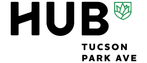 Modern HUB Tucson Park Ave logo with sleek black text and a stylish green leaf emblem.