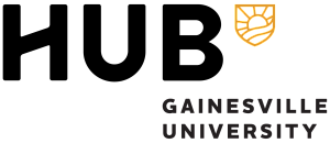 Gainesville University emblem featuring a stylized sun and landscape design next to the university name.