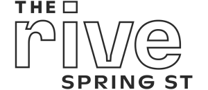 Sleek logo for The Rive on Spring Street, showcasing modern urban living.