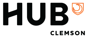 Sleek HUB Clemson logo featuring a bold black and orange design with a modern shield emblem.