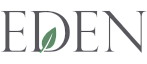 Elegant 'EDEN' logo featuring a stylized leaf, symbolizing nature and serenity.