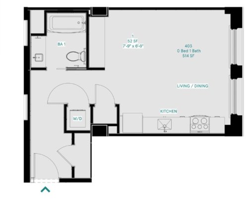 Floor plan layout diagram for Studio 1 Bath-B