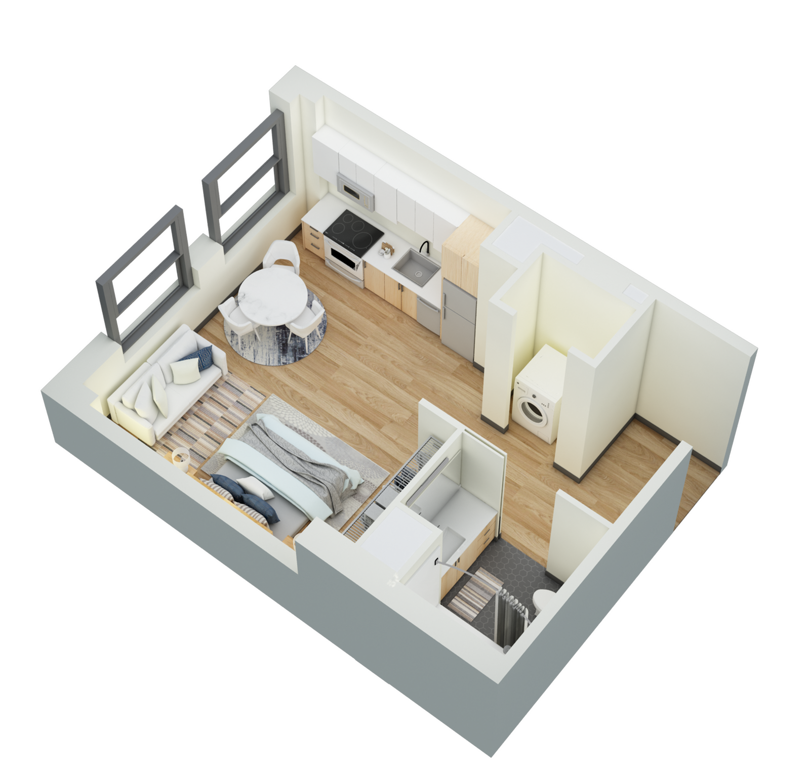 Floor plan layout diagram for Studio 1 Bath-D