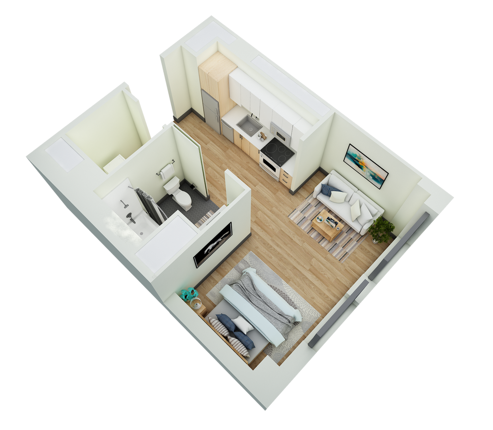 Floor plan layout diagram for Studio 1 Bath-G