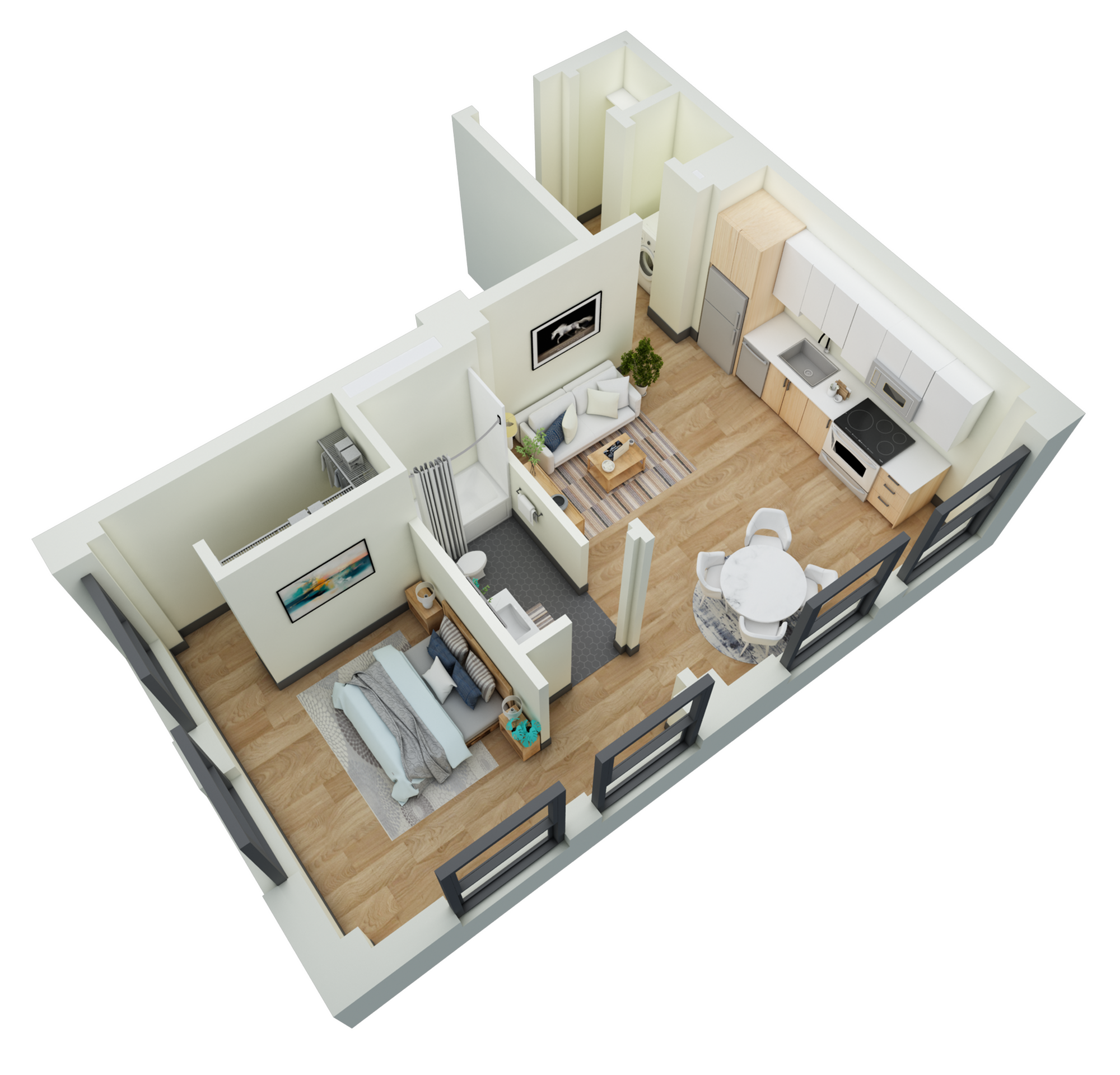 Floor plan layout diagram for 1 Bed 1 Bath-A