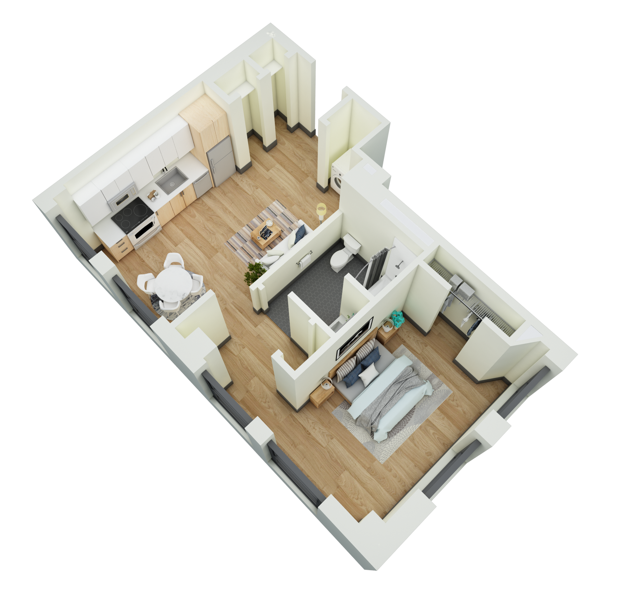 Floor plan layout diagram for 1 Bed 1 Bath-B