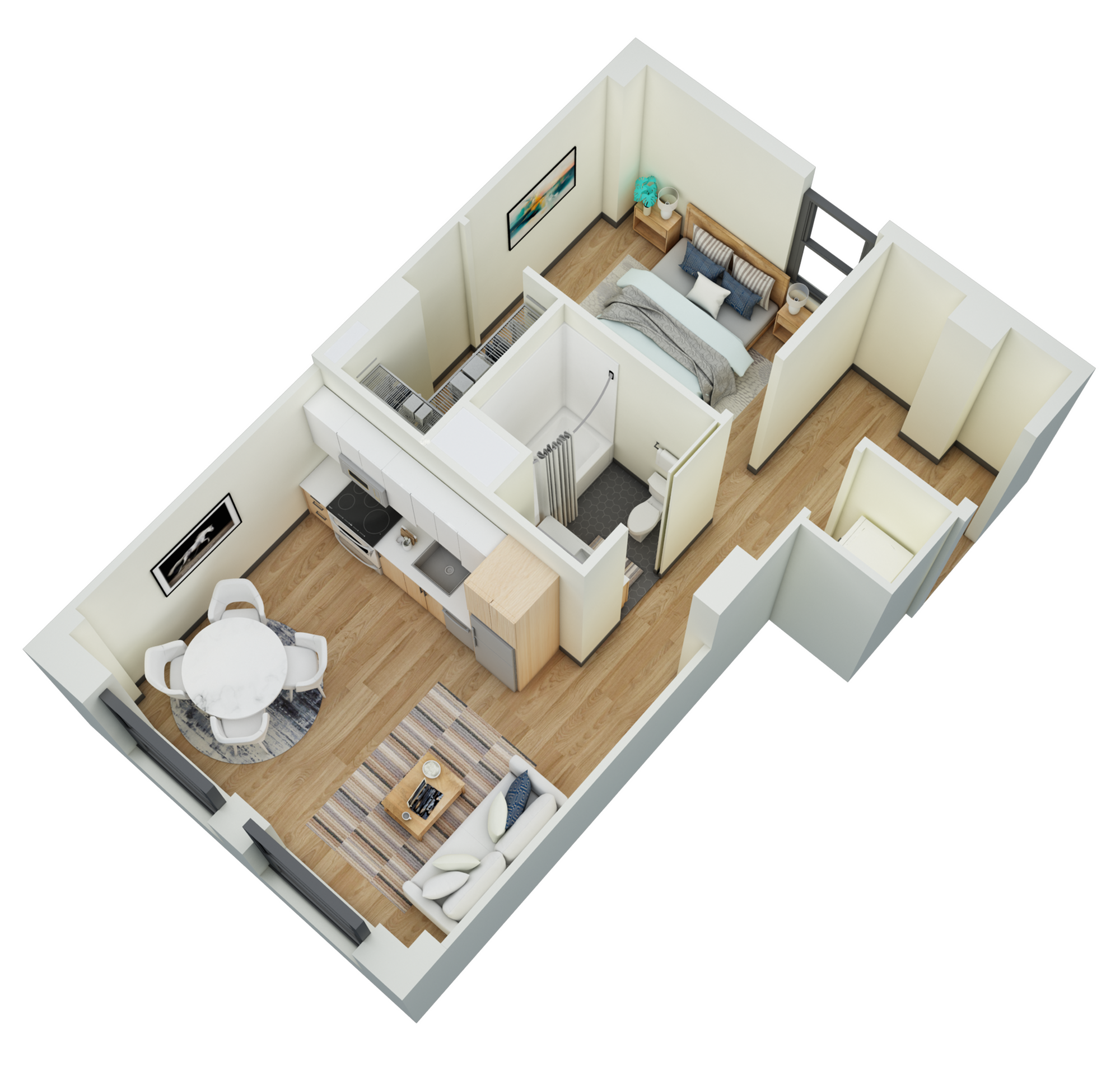 Floor plan layout diagram for 1 Bed 1 Bath-K