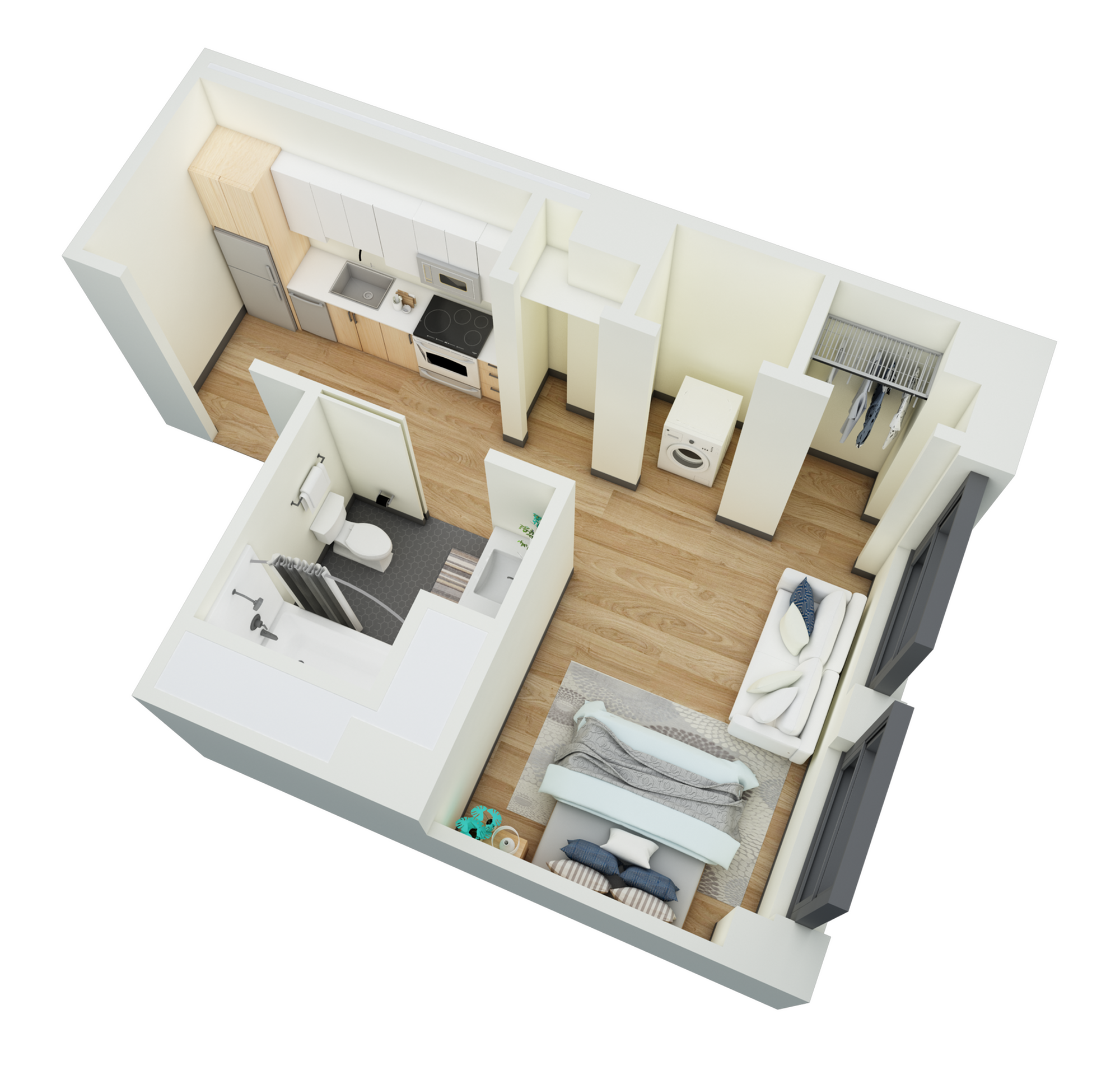 Floor plan layout diagram for Studio 1 Bath-H