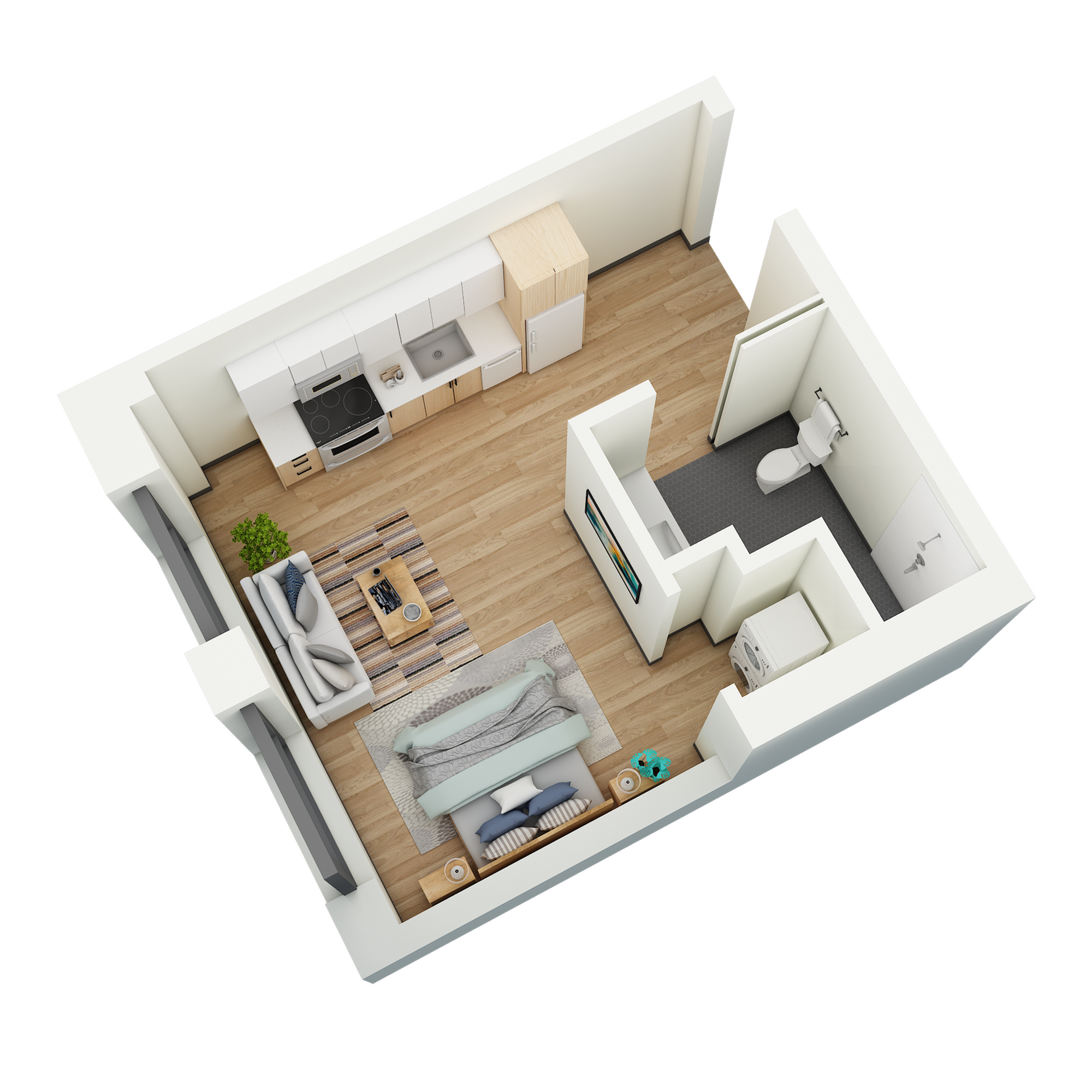 Floor plan layout diagram for Studio 1 Bath-I