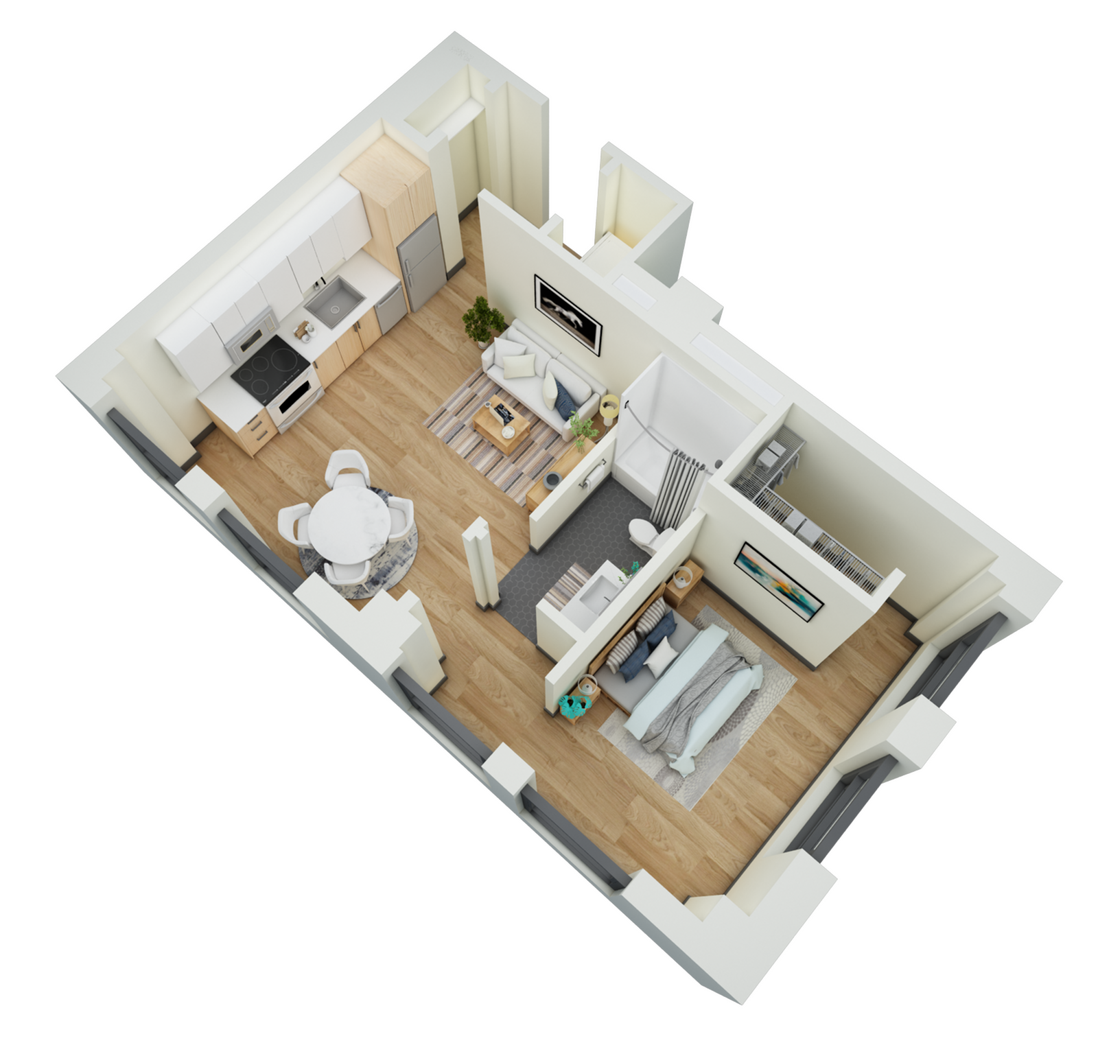 Floor plan layout diagram for 1 Bed 1 Bath-C
