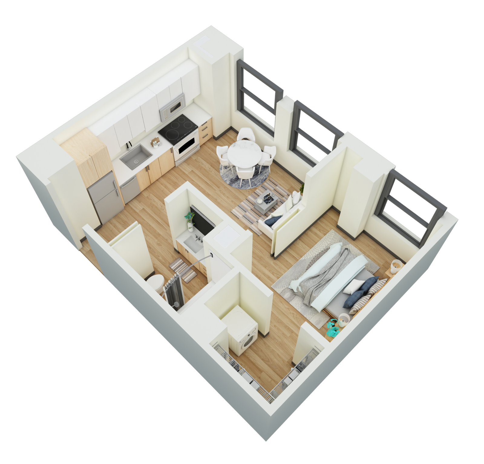 Floor plan layout diagram for 1 Bed 1 Bath-D