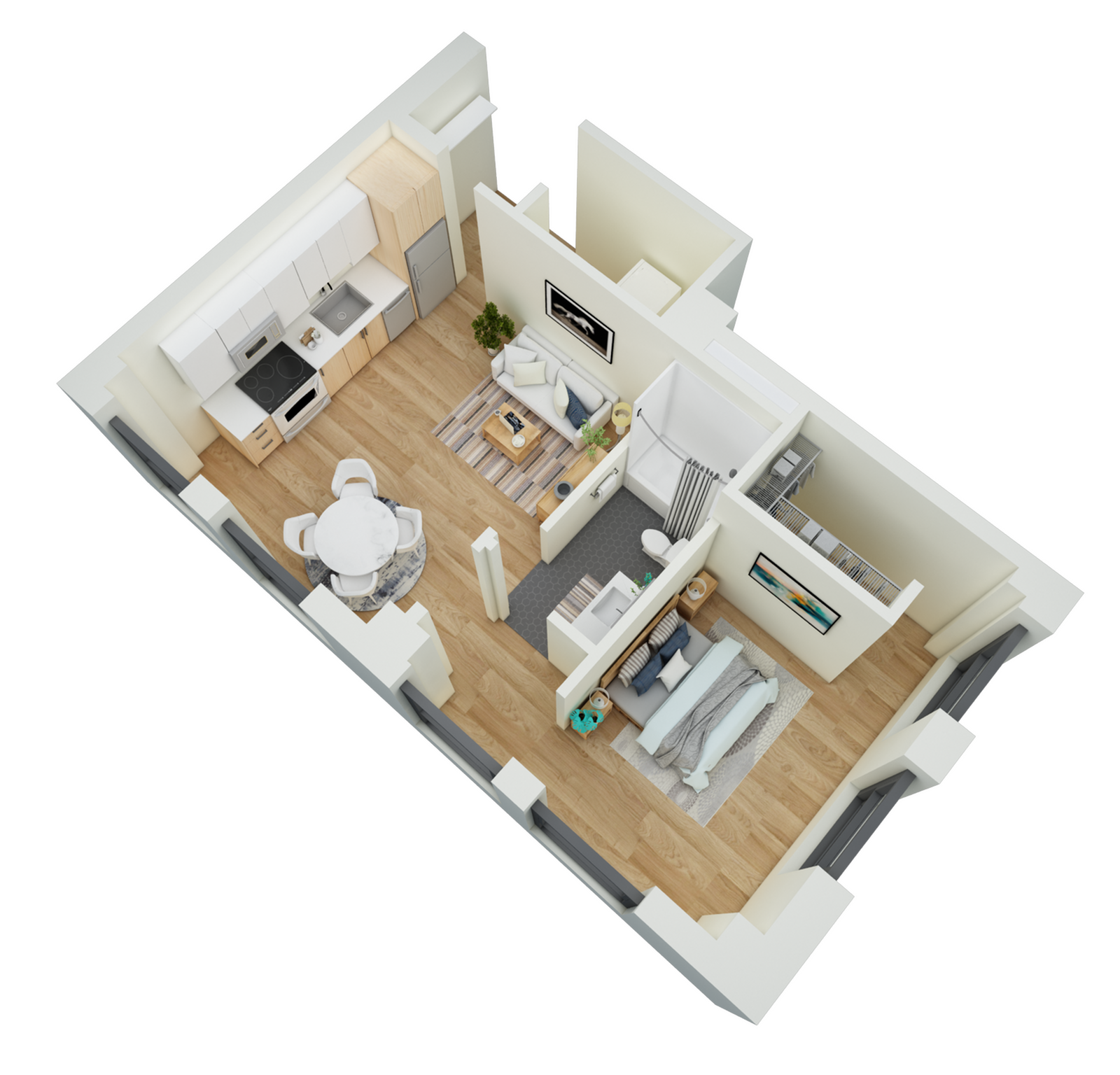 Floor plan layout diagram for 1 Bed 1 Bath-F