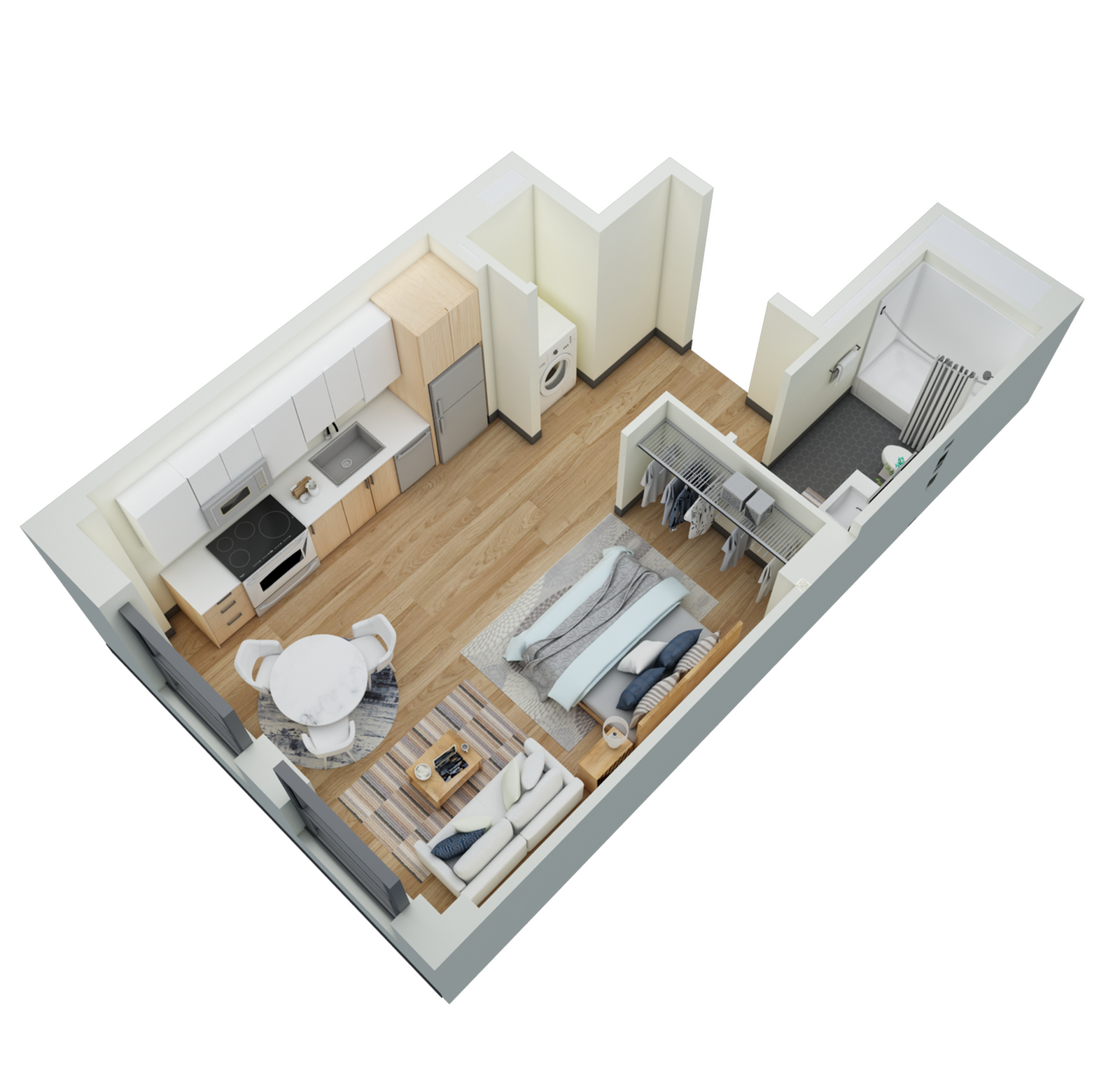 Floor plan layout diagram for Studio 1 Bath-L