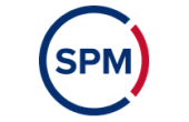 Modern logo featuring the letters SPM encircled by a sleek red and blue line, exuding professionalism and innovation.