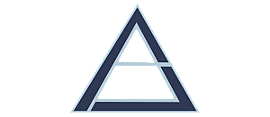 Striking geometric logo with an intertwined triangle and line design in contrasting blue tones.