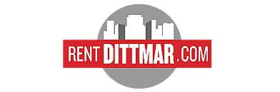 Modern Rent Dittmar logo showcasing a sleek city skyline within a circular design.