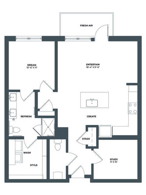 Floor plan layout diagram for 1G w/ Den