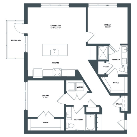 Floor plan layout diagram for 2B