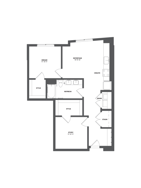 Floor plan layout diagram for 1E w/Den