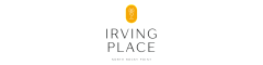 Irving Place logo with a modern design and elegant typography, featuring a stylized palm tree icon.